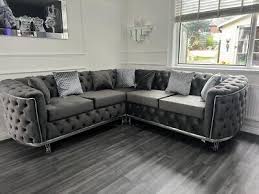 grey chesterfield sofa plush velvet