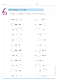 6 times table worksheets pdf