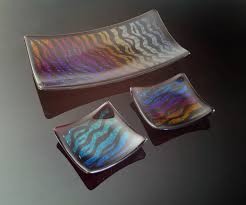 matching dishes in shimmering fused glass