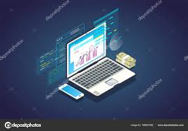Finance Analysis Computer Web App Isometric Laptop Chart
