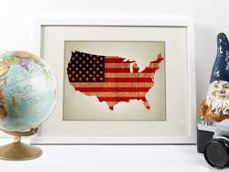 Map Art Print America Flag Wall Art Usa