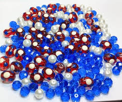 Bulk Lot Glass Beads Red White Blue