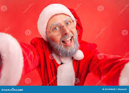 Happy Funny Elderly Man with Gray Beard Wearing Santa Claus Costume Making  Selfie POV, Looking at Stock Photo - Image of good, modern: 231304542
