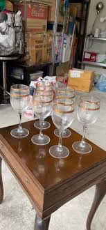 Gold Rimmed Long Stem Wine Glasses