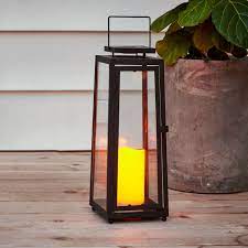 Quincy Black Large Solar Lantern With