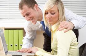 Image result for invading personal space from funnyjunk.com. A man is invading a woman's personal space and touching her shoulder while they are at work. The man is smiling while the woman looks uncomfortable.