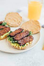 Vegan Breakfast Sandwich With Tempeh Bacon Eating Bird Food gambar png