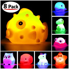 Bath Toys 8 Pcs Light Up Floating Rubber Animal Toys Set Flashing Color Changing Light In Water Chimager Baby Infants Kids Toddler Child Preschool Bathtub Bathroom Shower Games Swimming Pool Party