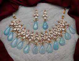 light blue pure br real kundan jewellery set