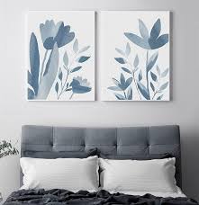 a pair of modern blue flower prints