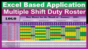 multiple shift duty roster in excel