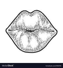 female lips kiss sketch engraving