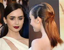 lily collins half up hairstyle