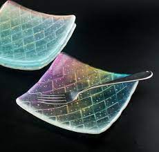 clear fused glass plates set of four