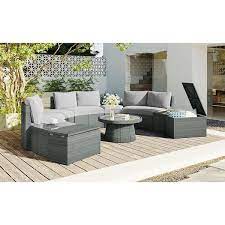 Cesicia 10 Piece Pe Wicker Outdoor Half Round Rattan Sofa Set Patio Conversation Set For Free Combination Light Gray