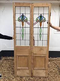 2 Victorian Stained Glass Doors Antique