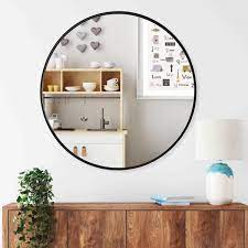 Miscool Lester 32 In X 32 In Modern Round Black Aluminum Framed Shatter Proof Accent Wall Mirror