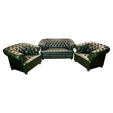 green leather chesterfield set