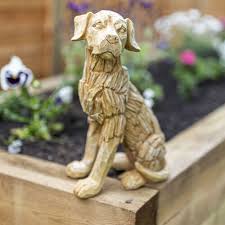 Dog Garden Ornament Statue Wood Effect