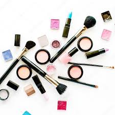 flat lay female cosmetics collage stock