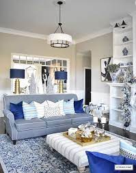 royal blue white and silver living room