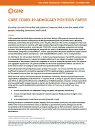The goal of a position paper is to convince the audience that your opinion is valid and worth listening to. Care Covid 19 Advocacy Position Paper Policy And Research From Care Insights