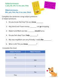 Subject and object pronouns online pdf worksheet