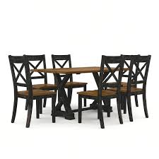 Furniture Of America Beardsley 7 Piece Wood Top Antique Oak And Antique Black Dining Table Set