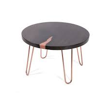 Black Wooden Coffee Table Round Copper