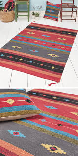 luxury cotton red rust aztec design rug