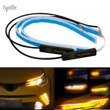 Us 7 0 30 Off 2pcs Auto Lamps For Car Flexible Led Drl Daytime Running Light Flow Headlight Led Strip Turn Signal White Blue To Yellow Lights In