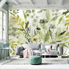 Olive Green Plant Wall Mural Paper