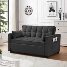 Seafuloy 55 2 In Width Black Velvet Twin Sofa Bed With Adjustable Backrest