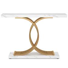 Tribesigns Catalin 40 In White Rectangle Wood Console Table Modern Sofa Table With Geometric Frame