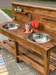 Mud Kitchen With Large Wooden Bowls