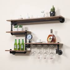 Industrial Pipe Shelves Wine Rack Wall