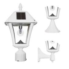 Gama Sonic Baytown Ii Bulb 1 Light White Led Outdoor Solar Post Wall Light With Gs Light Bulb Warm White 105b233 The Home Depot