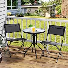 You can enjoy the dinner with your friends or partner. Buy Vongrasig 3 Piece Outdoor Bistro Set Steel Textilene Small Balcony Furniture Metal Folding Patio Chair And Table Set W 2 Foldable Chairs Round Glass Cafetable For Porch Garden Black Online In