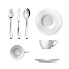 white plate fork knife spoon cup table