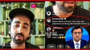 Watch short videos about #i_support_arnab_goswami on tiktok. Nation Wants To Know Ranveer Singh Does A Arnab Goswami Posts Funny Comment During Ayushmann Khurrana S Instagram Live Iwmbuzz