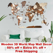 Wooden 3d World Map Wall Decor 50