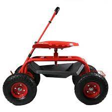 Red Steel Rolling Garden Cart