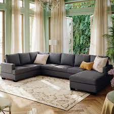 harper bright designs modern large 125 6 in w square arm polyester upholstered u shaped sectional sofa in gray
