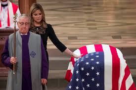 Bush and former first lady laura bush put their hands over their hearts as a joint services military honor guard carries the. George H W Bush Honored At National Cathedral Funeral