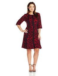 Gabby Skye Women S Plus Size Printed Elbow Sleeve Fit And Flare Dress