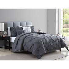 5 Piece Grey Pleated Comforter Set