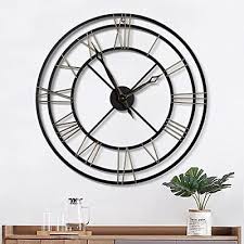 Wall Clock For Living Room Decor 24 Inch Nearly Silent Modern Large Wall Clocks Battery Operated Antique Classic Metal Wall Clocks For Office