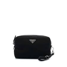 prada triangle logo makeup bag black