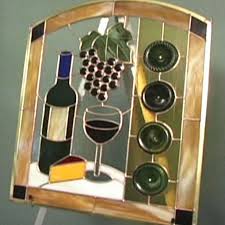 Wine Bottle Stained Glass Panel