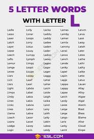 common 5 letter words with l in english